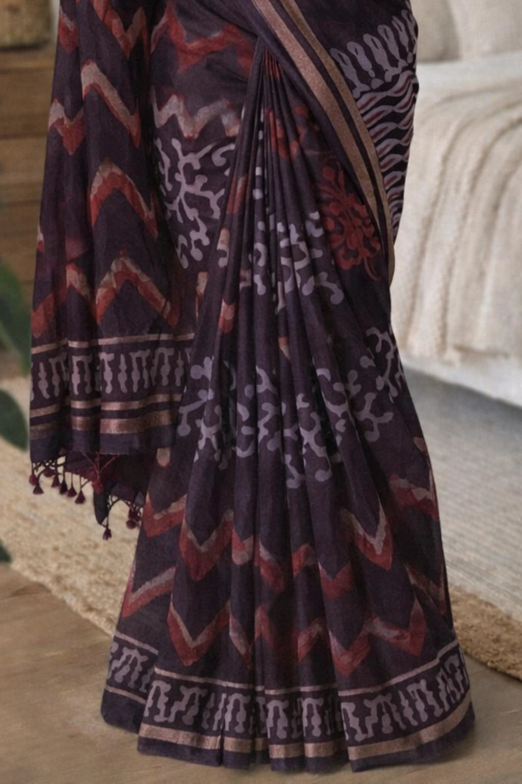 Jaipuri Art Silk Saree with Bagru Katch Print
