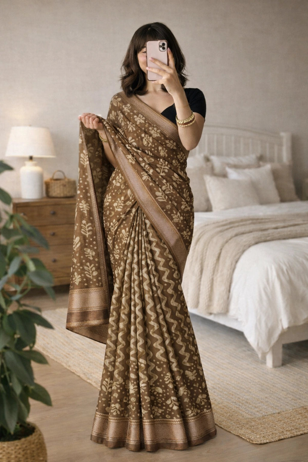 Maheshwari Dabu Block Print Saree