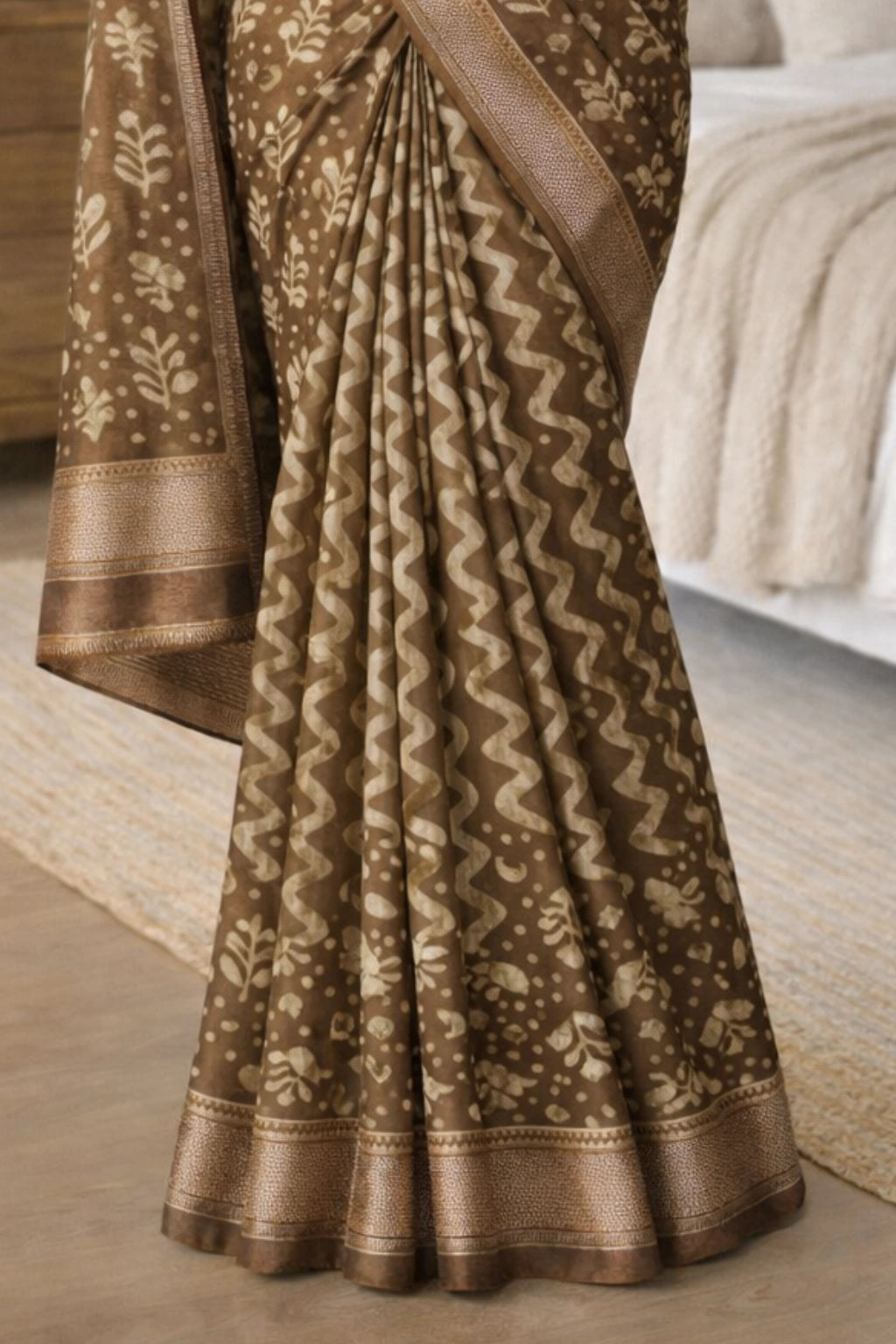 Maheshwari Dabu Block Print Saree