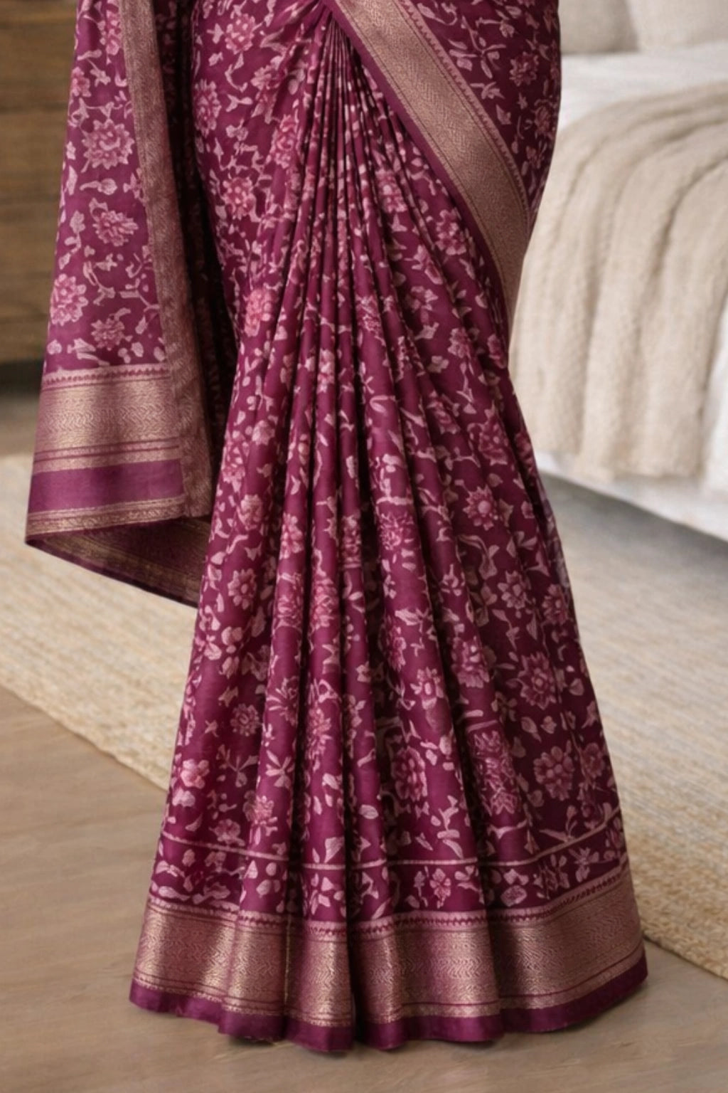 Maheshwari Dabu Block Print Saree